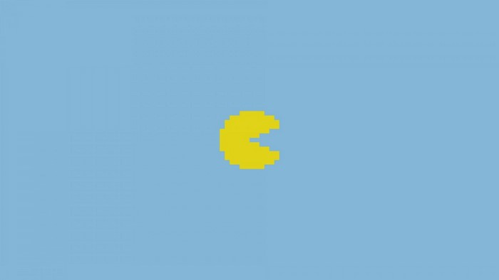 Pacman pixel art on blue background