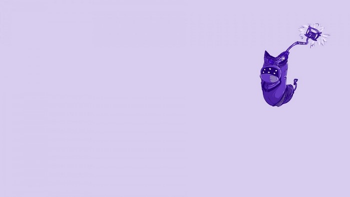 Purple cartoon character with a glowing hammer