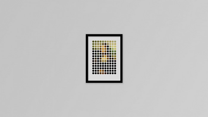 Mona Lisa pixel art in a black frame