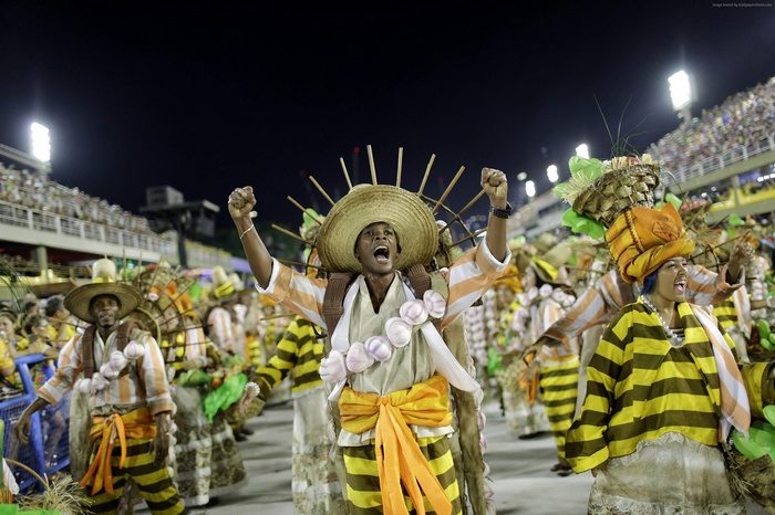 Rio Carnival parade with costumed performers