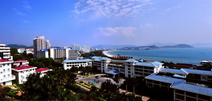 Coastal city with resorts and ocean view