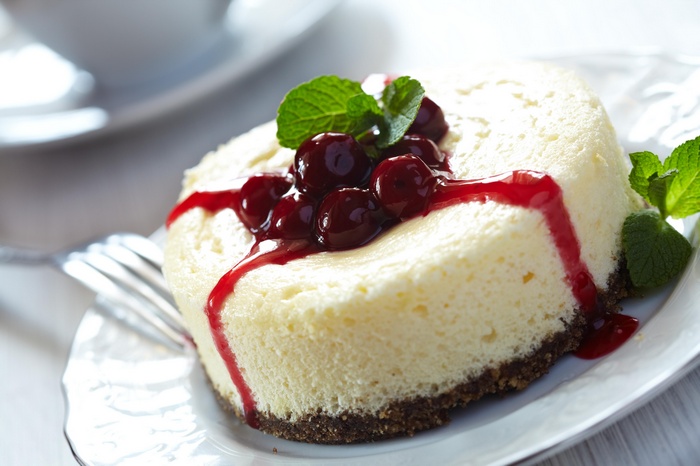 cherry, Cheesecake, mint, jam
