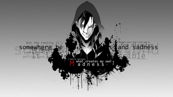 Anime character with text about madness