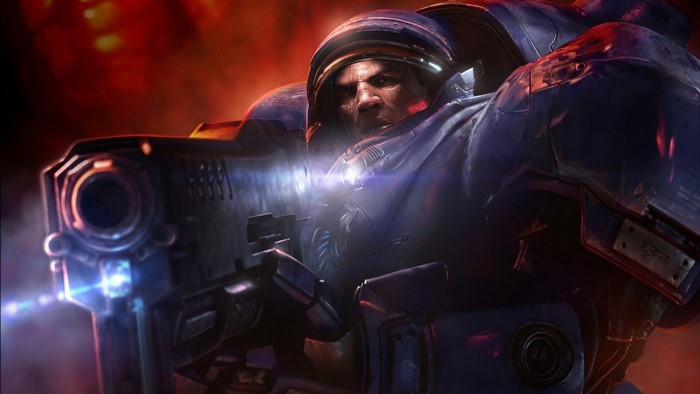 Marine from Starcraft II firing a weapon