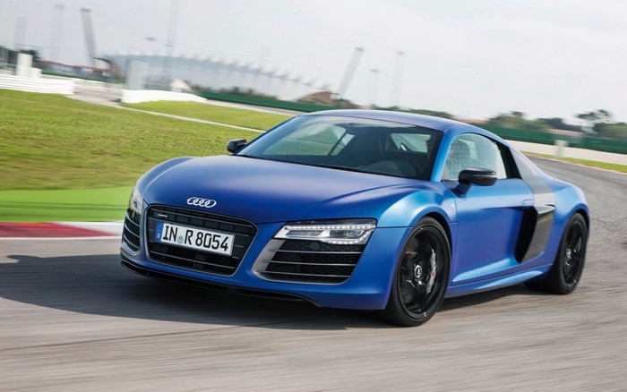 Blue Audi R8 sports car on a race track