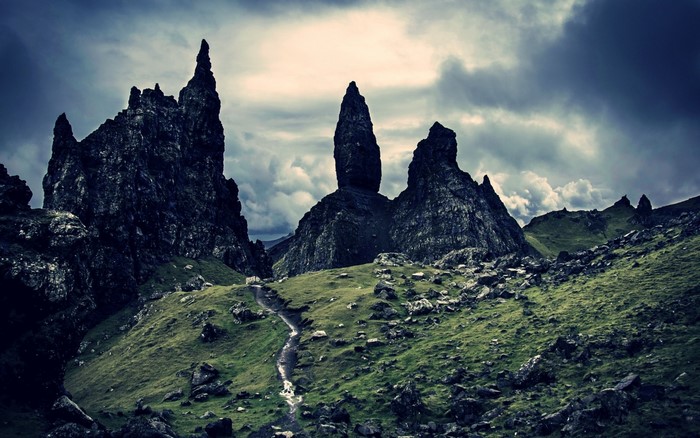 Dramatic rocky landscape with a winding path
