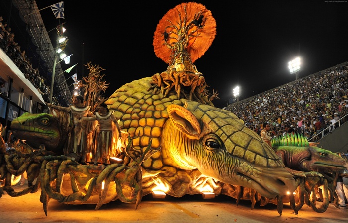 Rio Carnival Parade Float with Armadillo and Reptiles