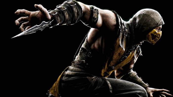 Scorpion from Mortal Kombat holding a dagger