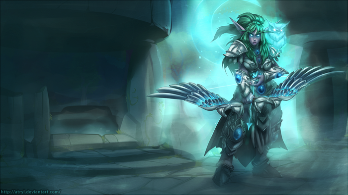 Night Elf hunter with owl and bow from World of Warcraft