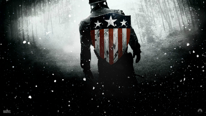 Captain America from Marvel with shield in forest