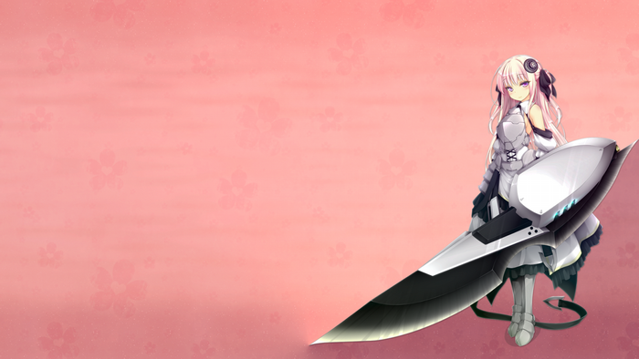 Anime girl with large sword on pink background
