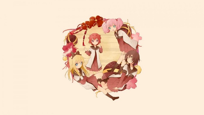 Yuru Yuri characters in a floral wreath