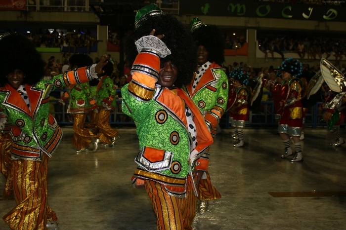 Carnival dancers in colorful costumes in Rio de Janeiro