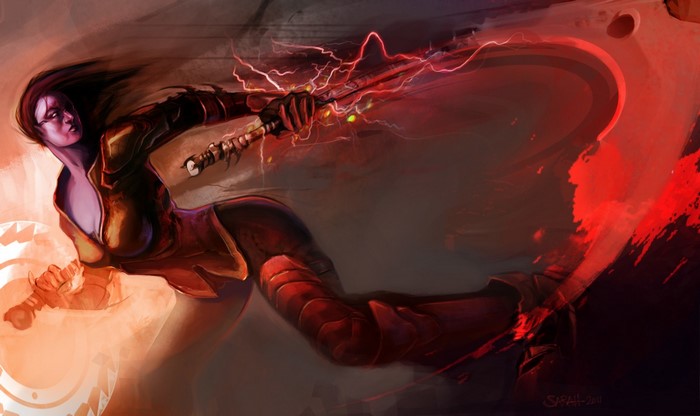 Fantasy art of a warrior with a glowing sword