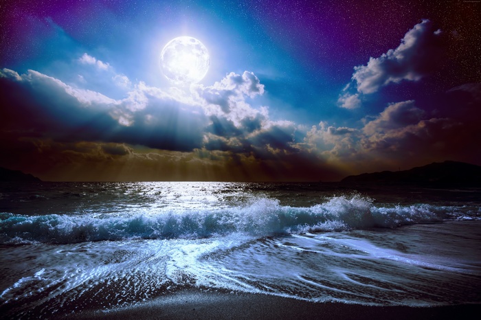 sky, 8k, Sea, moon, 4k, clouds, 5k