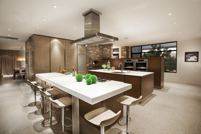 Modern kitchen with island and dining area