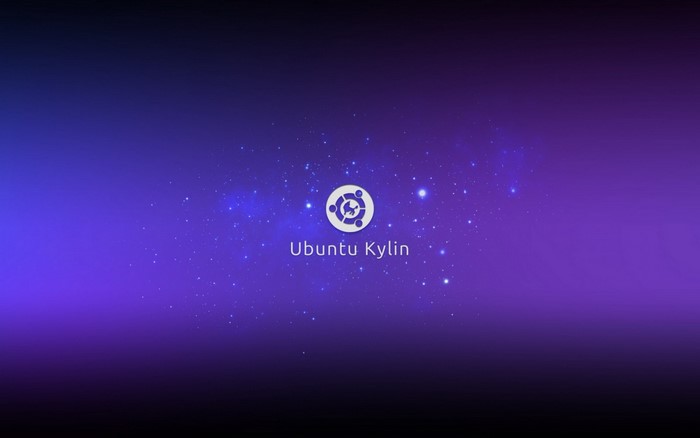 Ubuntu Kylin logo on a starry purple background