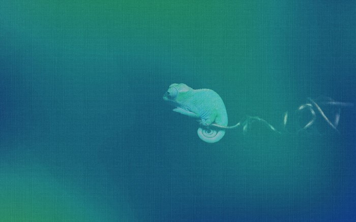 Chameleon on a branch underwater