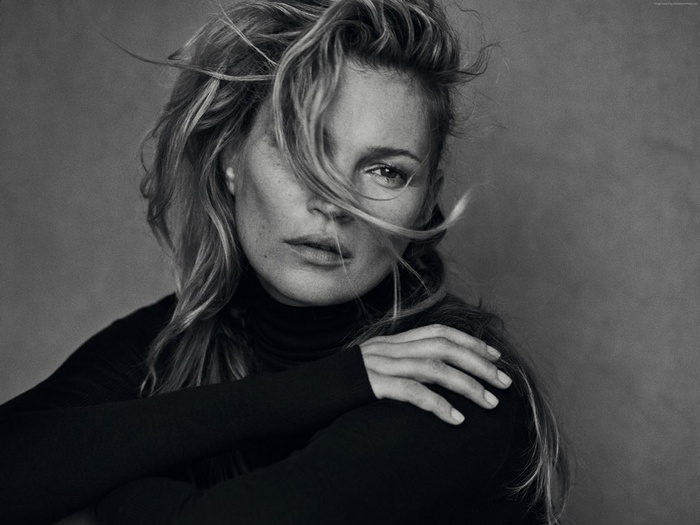 Kate Moss black turtleneck portrait