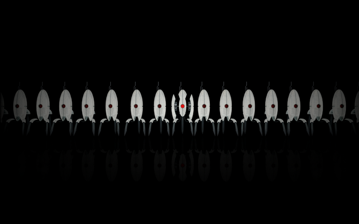 Turrets from Portal 2 in a line
