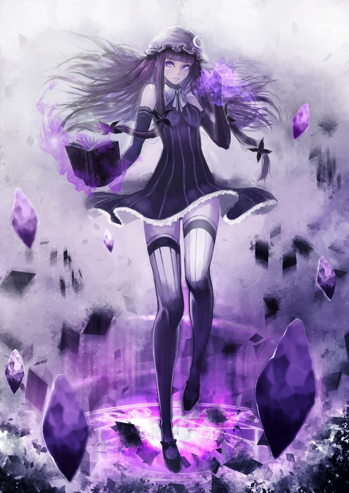 Patchouli Knowledge from Touhou holding a book and magic
