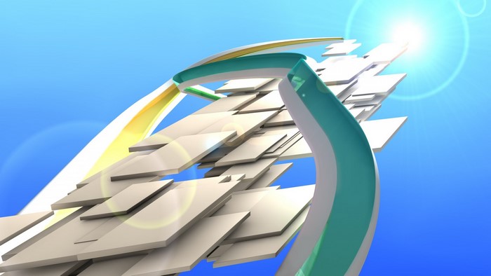 Abstract 3D illustration with flowing ribbons and geometric shapes