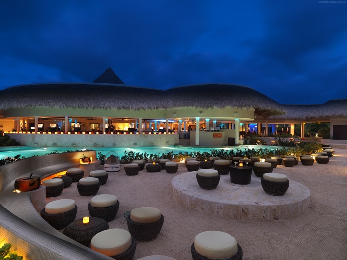 Resort bar and lounge area at night