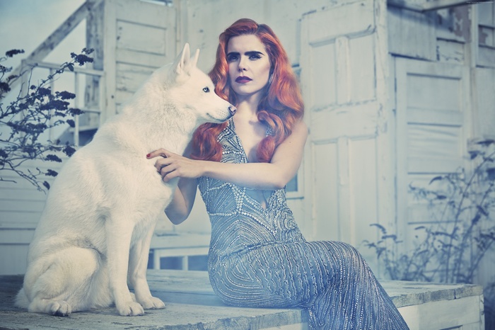 Paloma Faith with a white dog