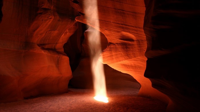 Sunbeam in a red sandstone canyon