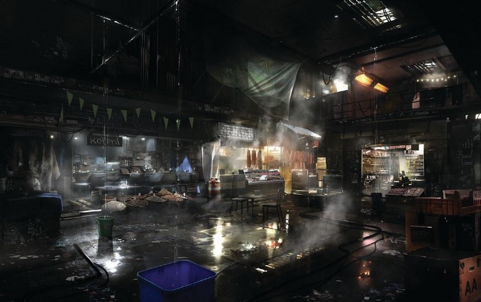 Futuristic market at night, Deus Ex: Mankind Divided