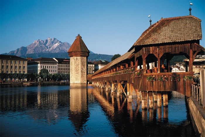 Chapel Bridge and Water Tower in Lucerne, Switzerland