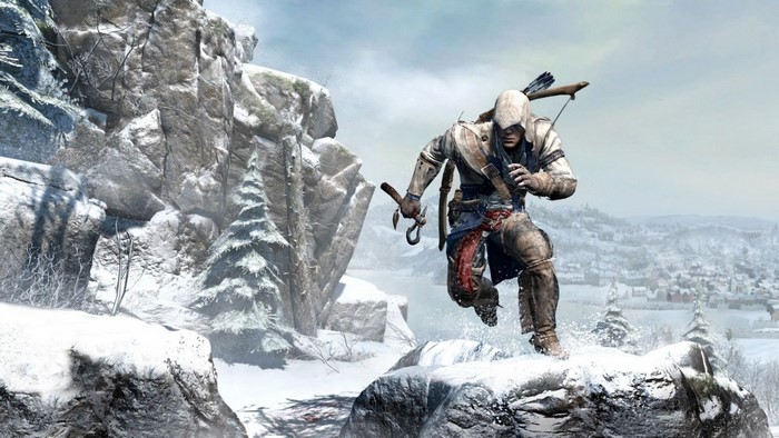 Connor Kenway from Assassin's Creed III in a snowy landscape