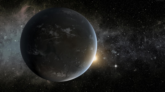 Kepler-452b exoplanet in space with stars and nebula