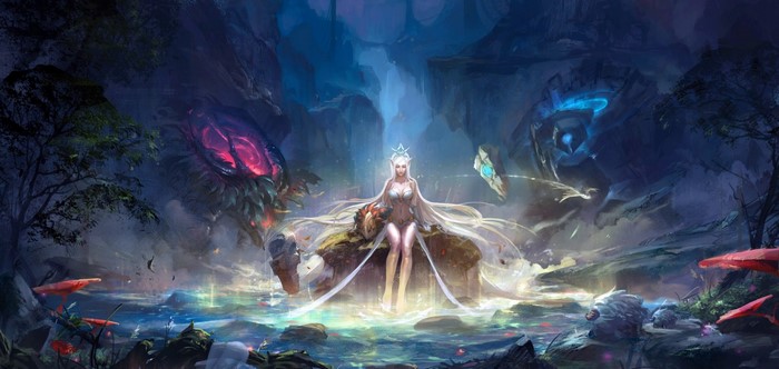 Janna from League of Legends on a throne