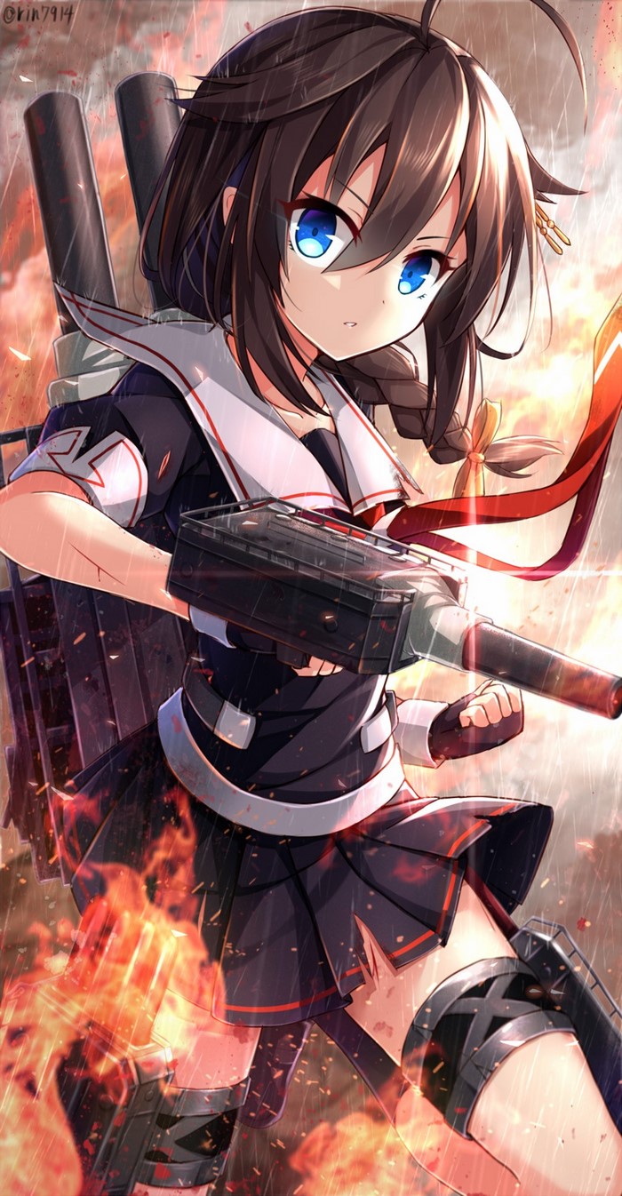 Shigure from Kantai Collection holding a gun