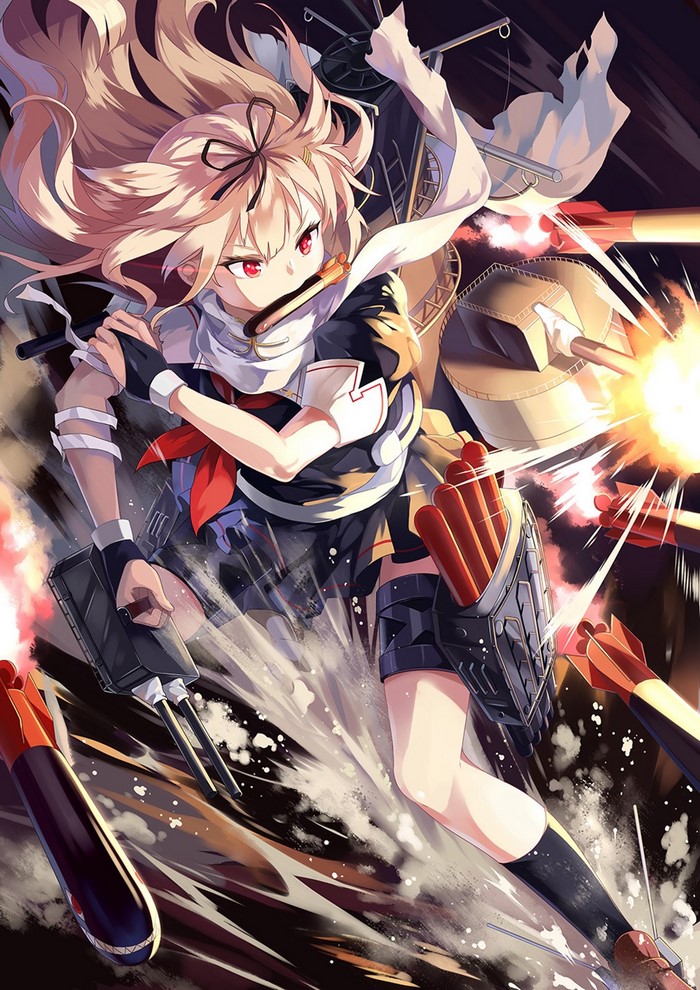 Yuudachi KanColle firing torpedoes
