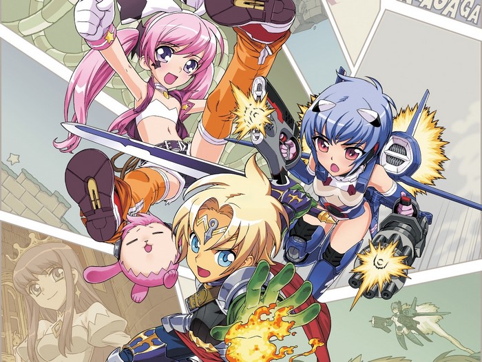 Anime characters with swords and guns