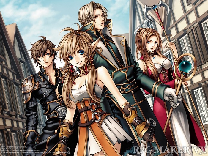 Characters from RPG Maker VX in a town