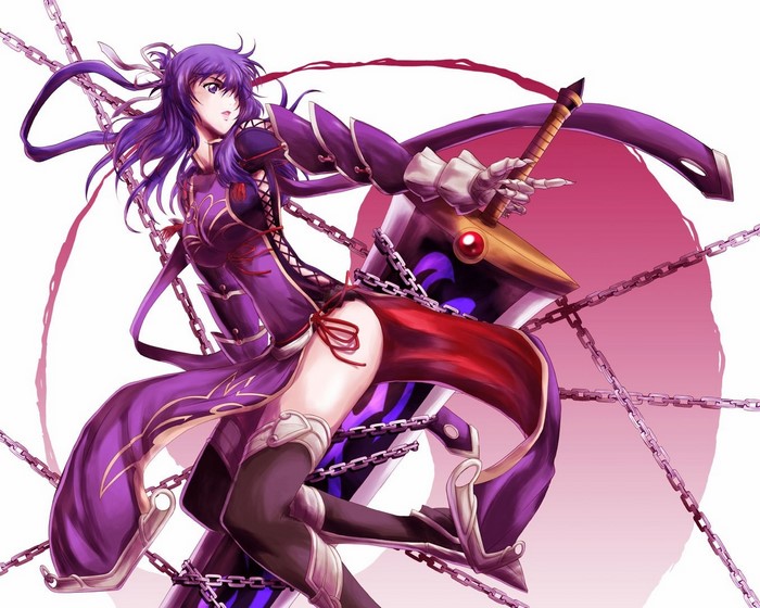 Anime girl with purple hair and chains