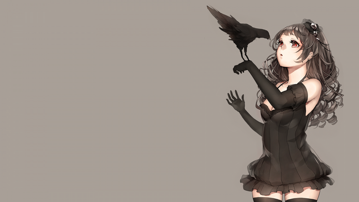 Anime girl with black dress and crow