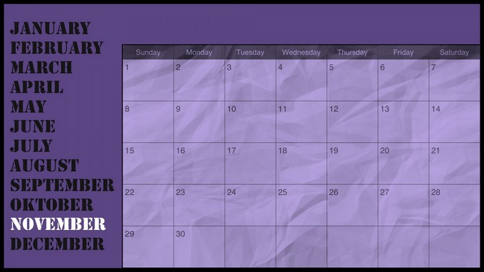 Calendar with Months and Numbers