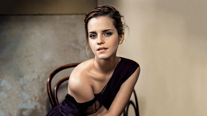 Emma Watson Elegant Portrait in Purple Dress