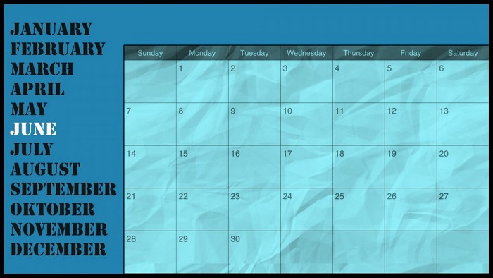 June Calendar with Month List