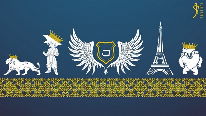 Lion, Goku, Wings, Eiffel Tower, and Taz with Crowns