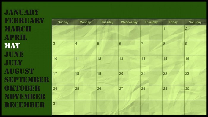 May 2015 Calendar with Months List