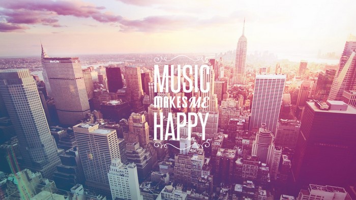 Music Makes Me Happy Typography Over New York City Skyline