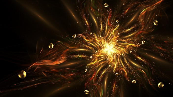 Abstract gold fractal explosion with spheres