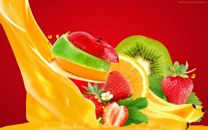 Orange juice splash with assorted fruits