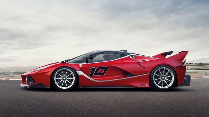 Red Ferrari FXX K race car with number 10