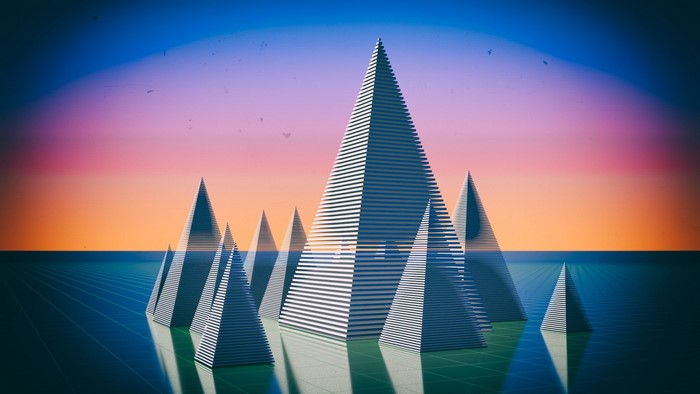 Geometric Pyramids on a Grid at Sunset